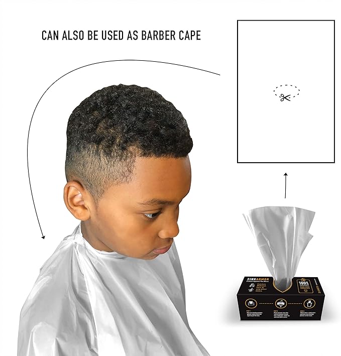 SinkArmor - Premium Barber Plastic Disposable Sink Guards - Beard Trimmer for Men Apron Cape & Beard Bib Alternative - Single Use - 20 Count