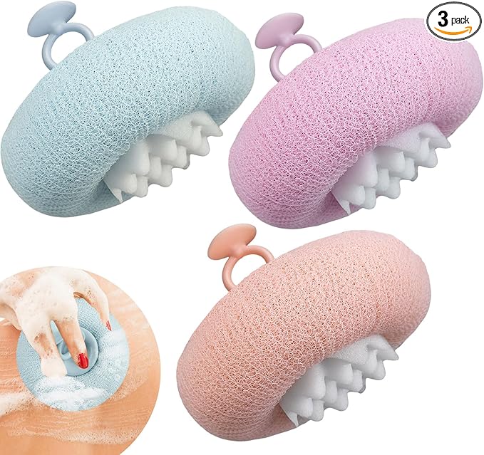 FWUNYVN 2Pcs Upgrade 2-in-1 Sunflower Bath Ball,Super Soft Sunflower Suction Cup Bath Ball，Bath Loofah with Suction Cup, Exfoliating Bath Sponges for Shower Women Men(Beige+Purple)