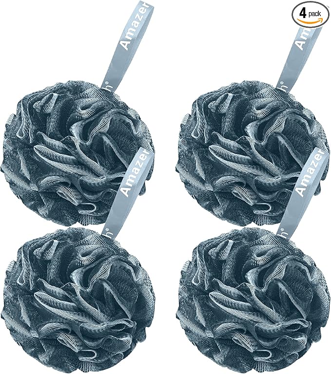 AmazerBath Loofah Sponge 75g/Piece, Exfoliating Bath Sponge Body Scrubber - Loofa Set of 4 Flower Color (Large