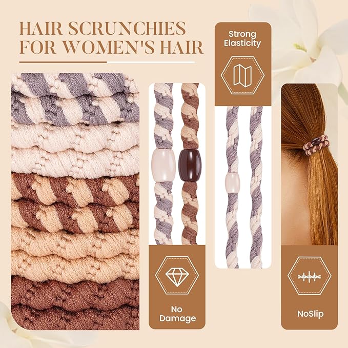 FORENEE Hair Ties No Damage - 10PCS Ponytail Holders - Elastic Hair Ties for Thick Hair - Braided Hair Bands for Women Girls's Hair