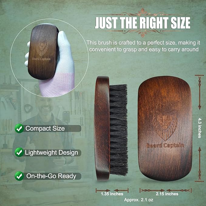 Beard Captain 100% Boar Bristle Beard Brush for Men | Premium Vintage Wooden Handle | Soft Bristles | Grooming Tool for Short, Thin, Thick, Coarse & Full Beards