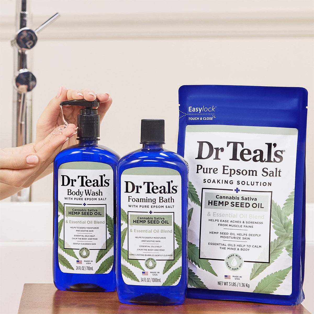 Dr Teal's Body Wash with Pure Epsom Salt, Cannabis Sativa Hemp Seed Oil, 24 fl oz (Pack of 4)
