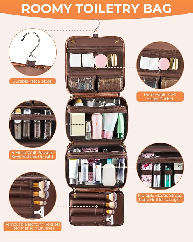 Elviros Hanging Travel Toiletry Bag Gift for Men，Mens Toiletries Bag Gifts Set Shaving Dopp Kit Water-resistant Bathroom Toiletries Organizer PU Leather Cosmetic Bags 2 Pack