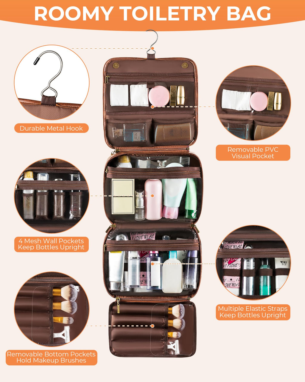 Elviros Hanging Travel Toiletry Bag Gift for Men，Mens Toiletries Bag Gifts Set Shaving Dopp Kit Water-resistant Bathroom Toiletries Organizer PU Leather Cosmetic Bags 2 Pack