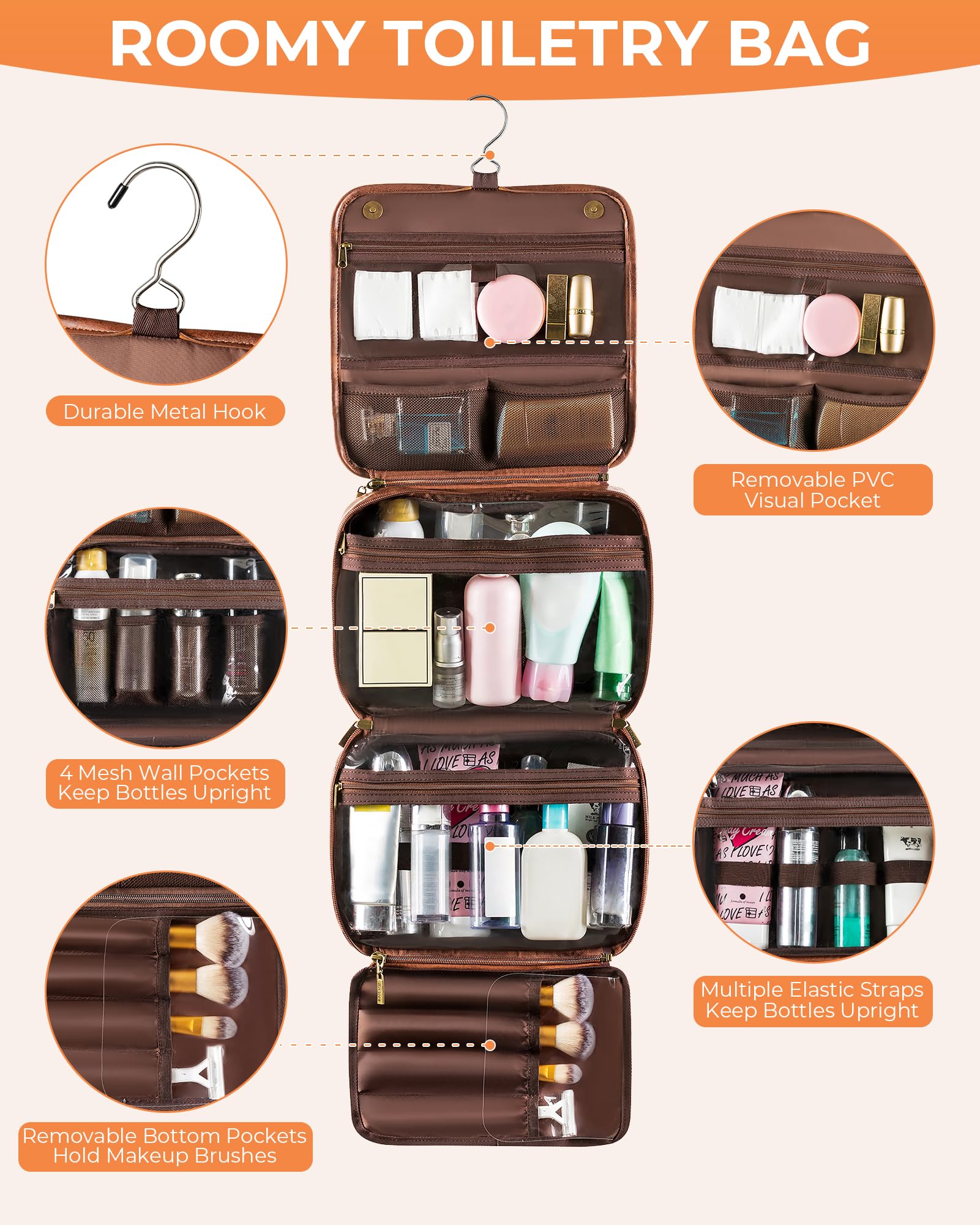Elviros Hanging Travel Toiletry Bag Gift for Men，Mens Toiletries Bag Gifts Set Shaving Dopp Kit Water-resistant Bathroom Toiletries Organizer PU Leather Cosmetic Bags 2 Pack