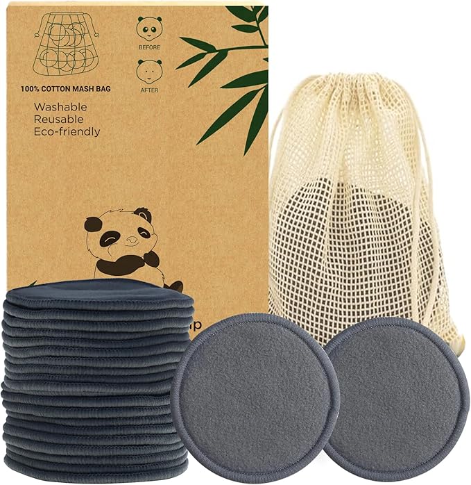 Sopurrrdy 20 Pcs Reusable Makeup Remover Pads - Gray Bamboo Reusable Cotton Rounds with Laundry Bag