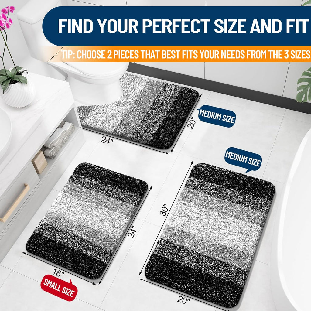 OLANLY Micorfiber Bathroom Rug Set 2 Piece, 30"x20"+U-Shaped 24"x20"