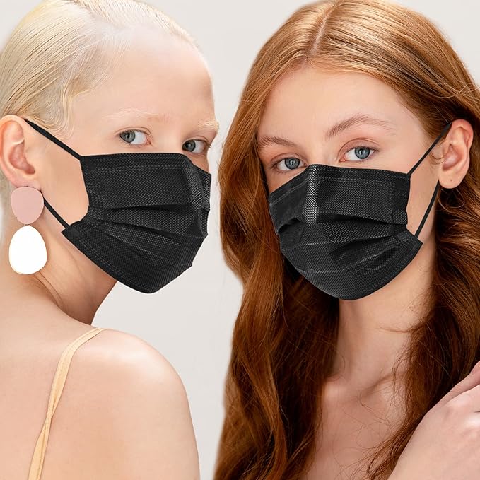 ZIYE 100/500 Pcs Disposable Face Masks, Breathable Mask 3 Layer with Nose Clip Elastic Earloop（Multicolor/Black）