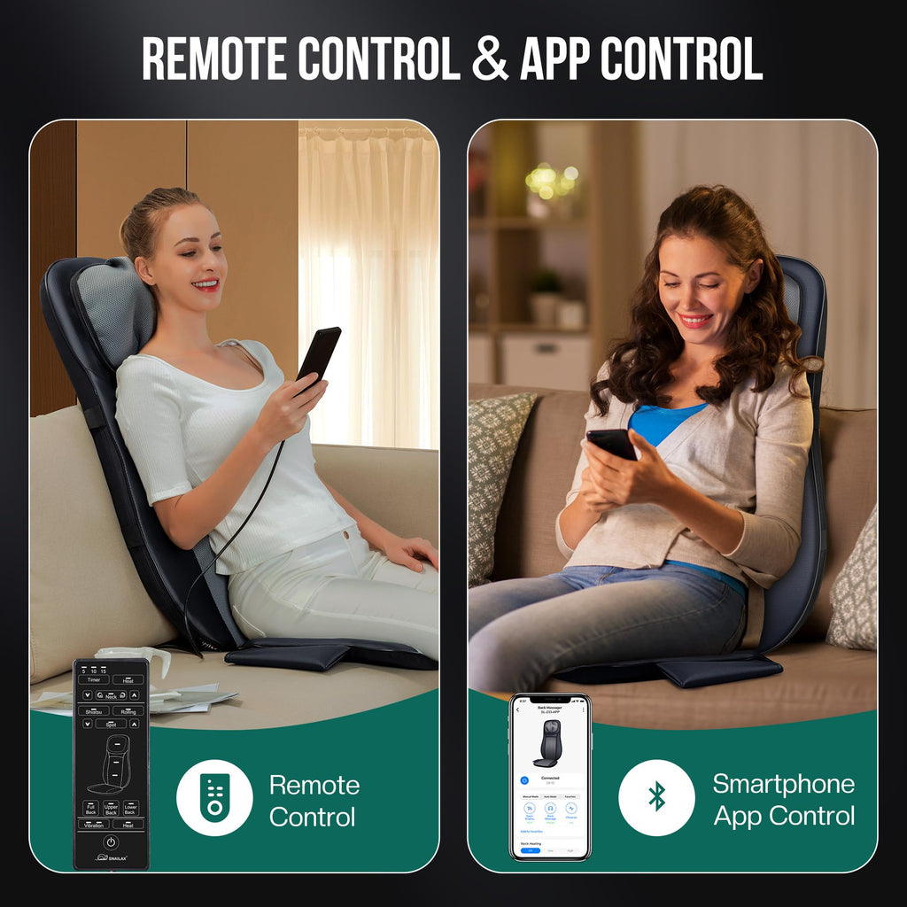 Snailax Shiatsu Neck Back Massager with Heat, Full Body Massage Chair Pad with Adjustable Height, Deep Kneading & Rolling Massage Seat Cushion for Back Pain, APP Control Seat Chair Massager, Gifts