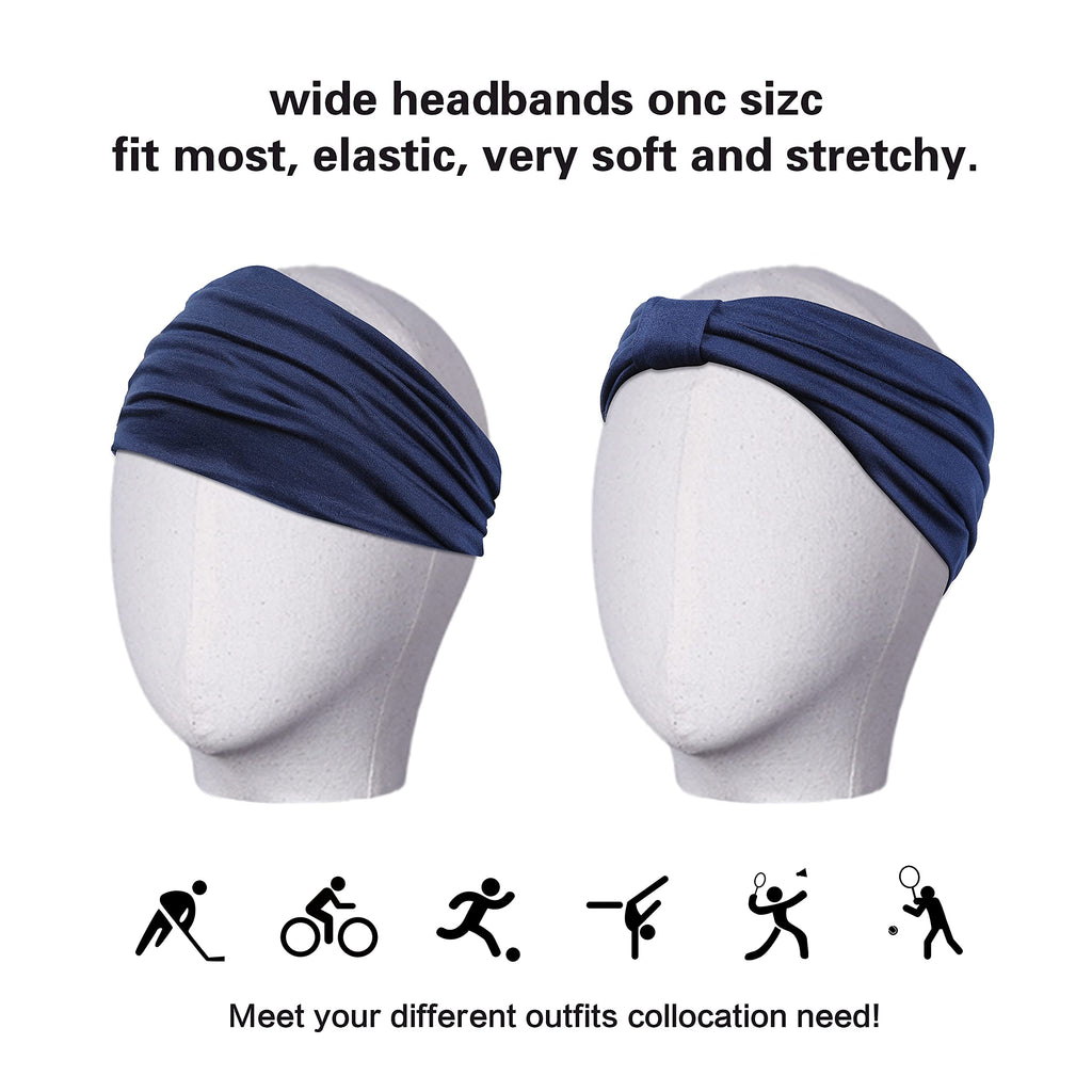 GiLi 2 Pack Wide Headbands for Women Boho African Knotted Non Slip Fashion Hair Bands Yoga Running Sports Workout Gym Head Wraps Elastic Soft Cotton Cloth Turbans Bandana for Girls(Yellow,Navy)