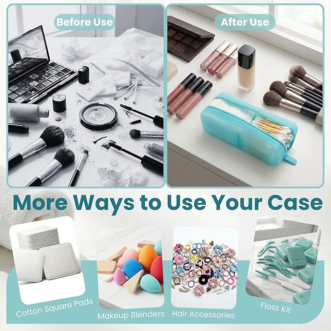 Cotton Pad Swab Travel Case, 2-in-1 Waterproof Organizer, VISFRESH (Blue)