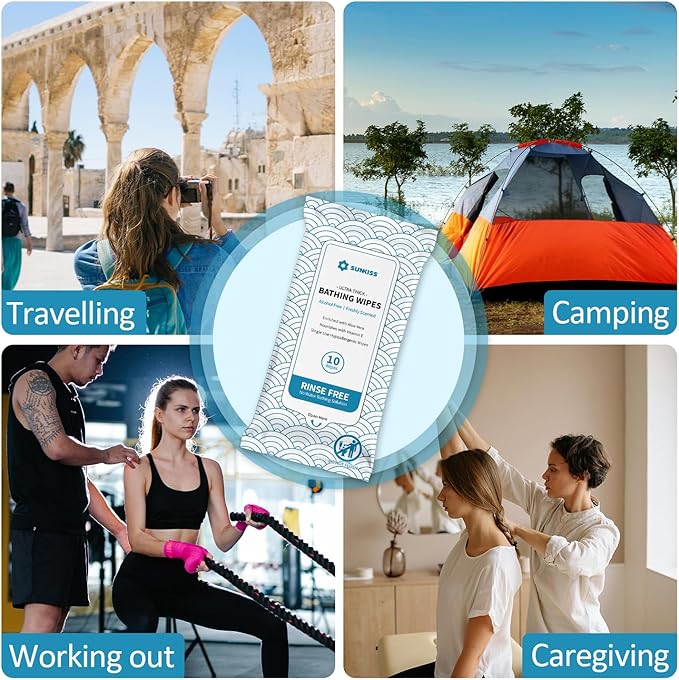SUNKISS TrustPlus Bathing Wipes with Aloe, Extra Thick 8"x12" Body Cleansing Wipes for Adults Sensitive Skin, Camping, Travelling, Gym, Caring, 40 Count