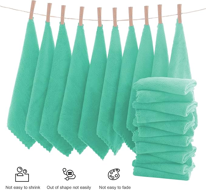 MOONQUEEN Ultra Soft Premium Washcloths Set - 12 x 12 inches - 24 Pack - Quick Drying - Highly Absorbent Coral Velvet Bathroom Wash Clothes - Use as Bath, Spa, Facial, Fingertip Towel (Aqua Green)