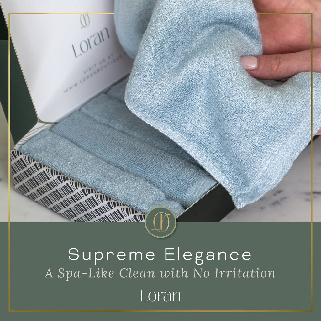 Loran Sky Blue Washcloths Set of 6 Soft Facial Cloths 10” x 10” 100% Viscose Derived from Bamboo Spa-Like Feel Silky Face Cloth for Skin Cleansing