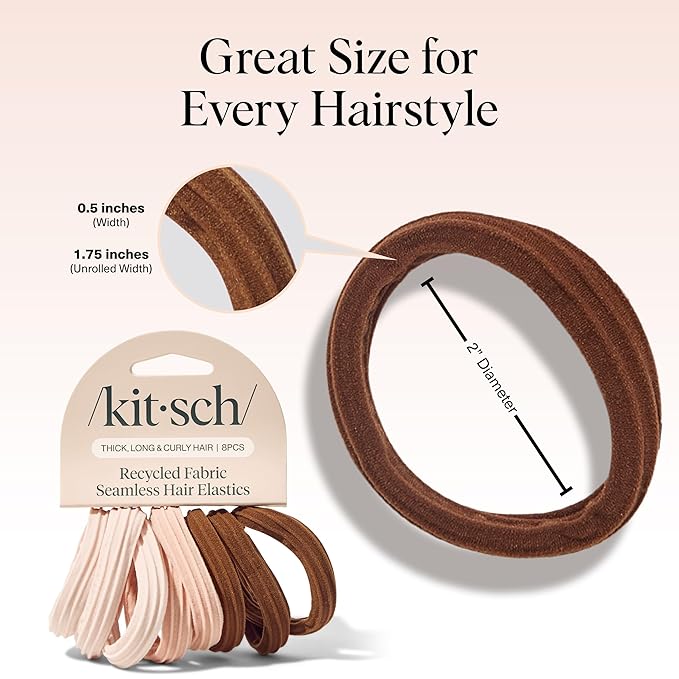 Kitsch Seamless Hair Ties No Damage - Stretchable Hair Bands for Strong All-Day Hold, Ponytail Holders | Hair Accessories for Girls - Rosewood 8 Pcs