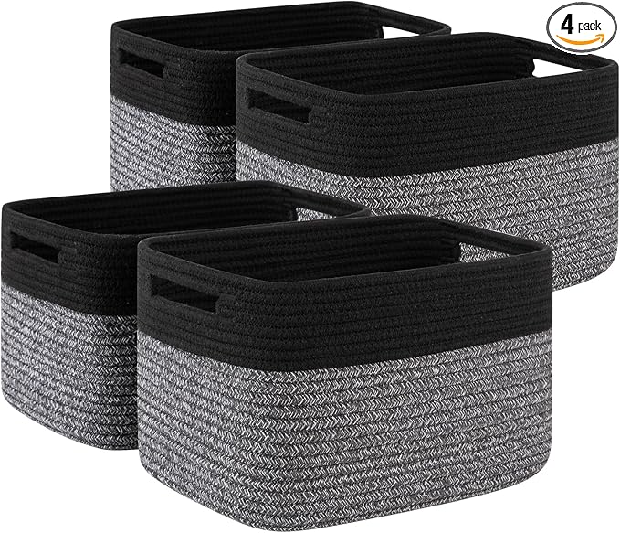 SIXDOVE 4 Pack Storage Baskets for Organizing, Woven Baskets for Shelves - Perfect for Toys, Books, Towels, and Clothes, Durable Gift Basket Bins Toy Storage, 12.7''Lx9''Wx7.8''H, Dark Grey and Black