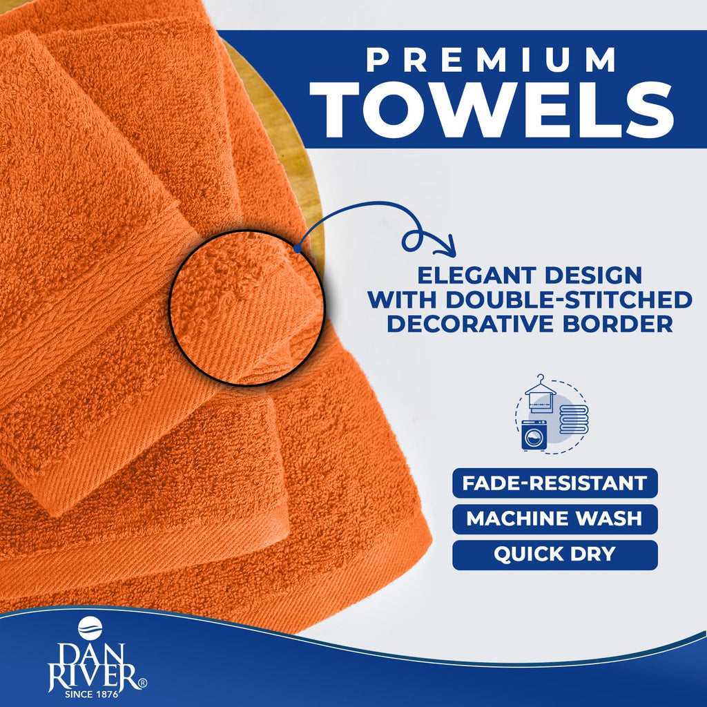 DAN RIVER 8 Piece Luxury Bath Towels for Bathroom, Towel Set, Orange