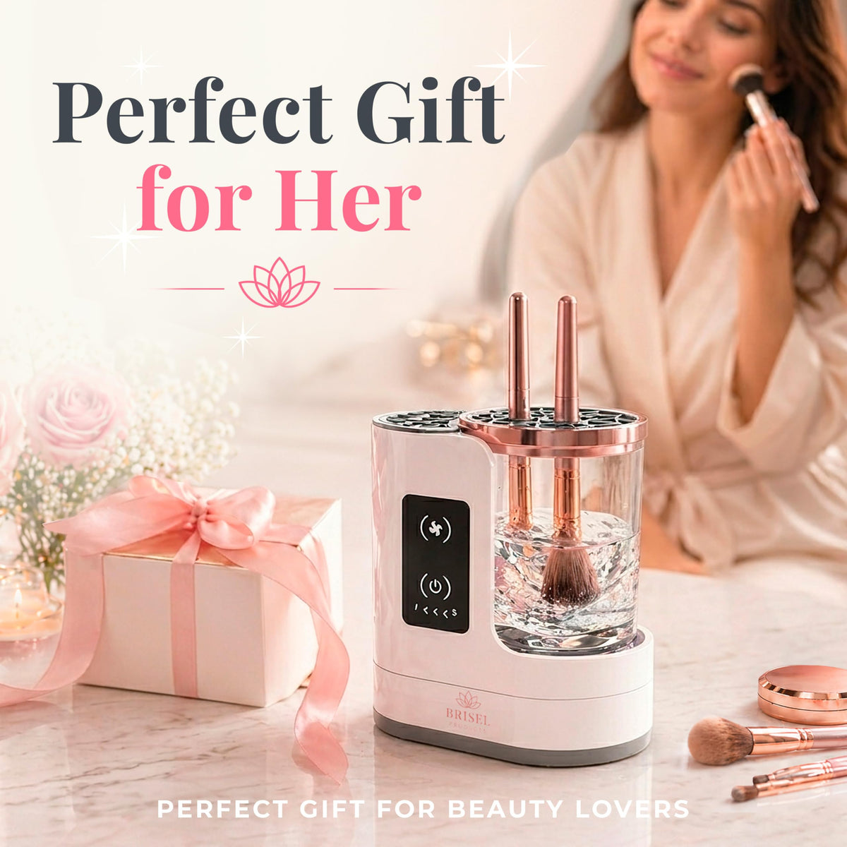 BRISEL 3-in-1 Electric Makeup Brush Cleaner & Dryer Machine, Automatic Cosmetic Brush Washer, USB Powered with LED, Deep Cleaning & 2H/5H Timed Drying, Fits All Makeup Brushes & Sponges