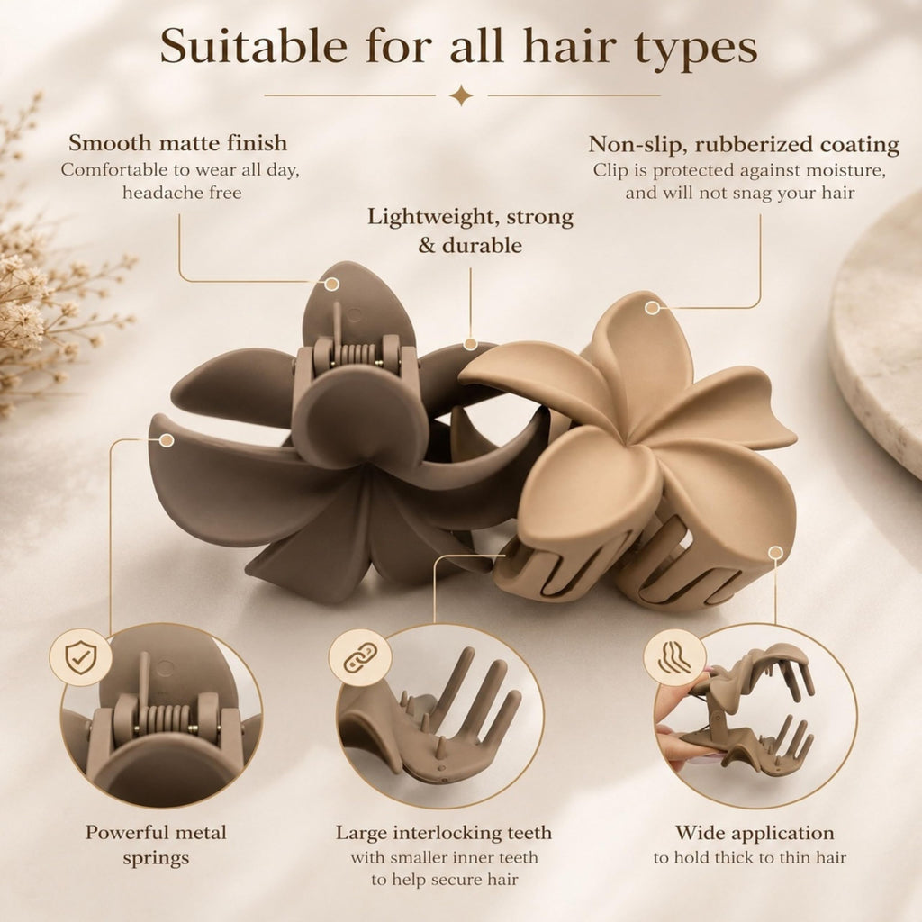 Flower Hair Clips for Women and Girls Thick to Thin Hair Medium Cute Claw Clips Decorative Plumeria Hawaiian Hair Accessories Nonslip Neutral Matte Pinzas Para el Cabello