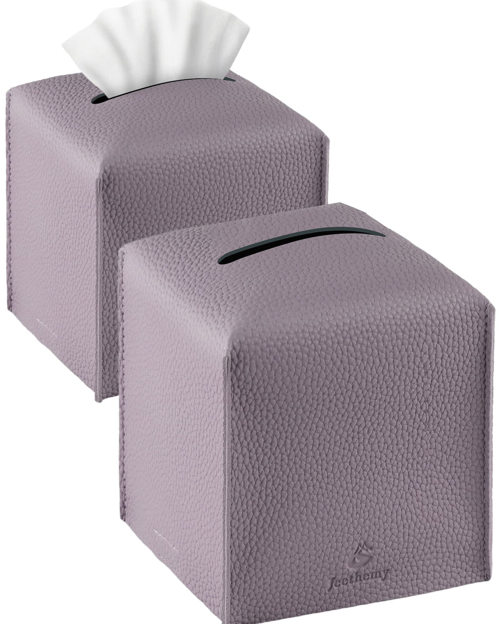 Tissue Box Cover, Jeethemy Square PU Leather Tissue Box Holder, Modern Tissue Case Facial Paper Organizer Dispenser，5X5X5'',Double Purple