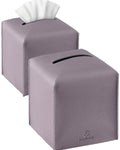 Tissue Box Cover, Jeethemy Square PU Leather Tissue Box Holder, Modern Tissue Case Facial Paper Organizer Dispenser，5X5X5'',Double Purple