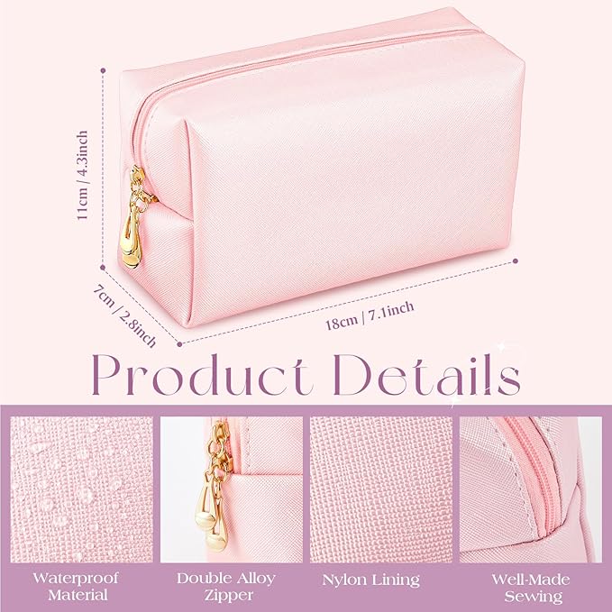 Kigeli Aesthetic Makeup Bags PU Leather Cosmetic Pouches Waterproof Plain Toiletry Bags Makeup Pouches Bulk for Women Party Gift Travel Storage Organizer(Bright Color,7.1 x 2.8 x 4.3 in)