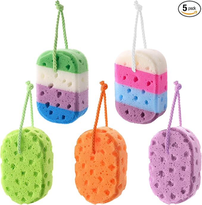 Boao 5 Pieces Soft Bath Sponge Shower Natural Gentle Soothing Body Fiber Exfoliating Shower Sponge Wash Bouquet for Women Men