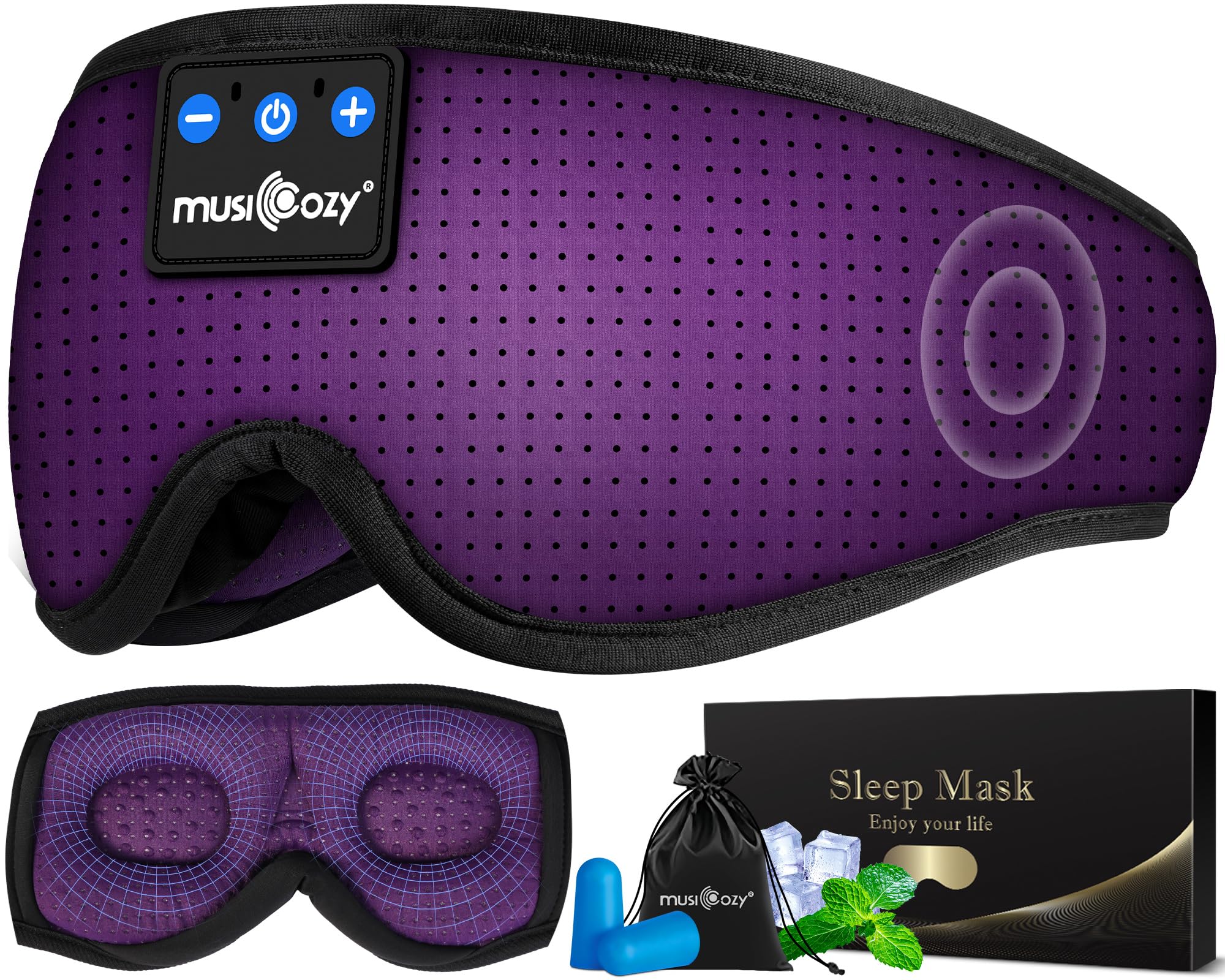 MUSICOZY 3D Sleep Headphones Mask Sleeping Headphones for Side Sleepers Eye Mask, Wireless Bluetooth Headband Headphones Cool Gadgets Unique Gifts(Purple)