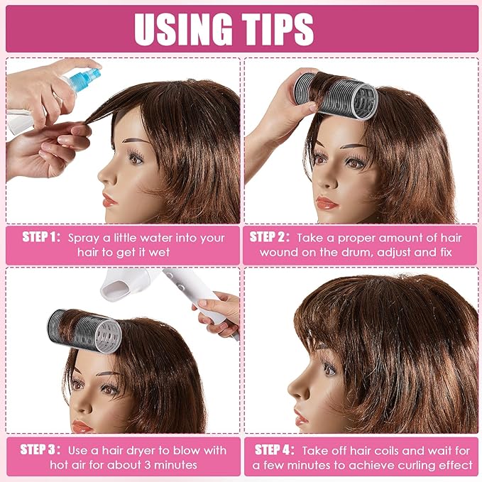 WILLBOND 4 Pcs Long Hair Rollers for Bangs Aluminum Core Curlers Thermal Self Grip Roller for Long and Medium Hair Women Hairstyle(4.7 x 2 Inch,Black)