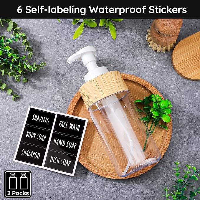 Segbeauty Foaming Soap Dispenser Pump Bottles, 2 Pack of 16.9oz Refillable Plastic Container for Liquid Soap, 500ml Clear Press Foam Hand Soap Dispenser for Modern Bathroom Kitchen Farmhouse Decor