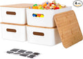 Citylife 4 PCS Storage Bins with Bamboo Lids Plastic Storage Containers for Organizing Stackable Storage Box with Handle, 14 x 10.6 x 6.18 inch