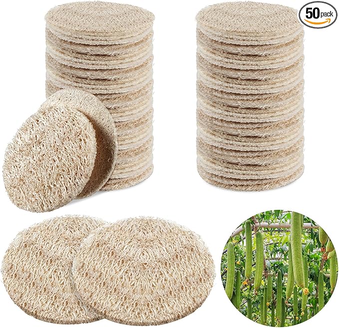 Bokon 50 Pcs Loofah Exfoliating Face Pads 2.36 Inches Round Natural Loofah Sponge Body Face Scrubber Remove Dead Skin Facial Pad Bulk for Bath Shower Spa Skin Cleaning Women Men (Beige)