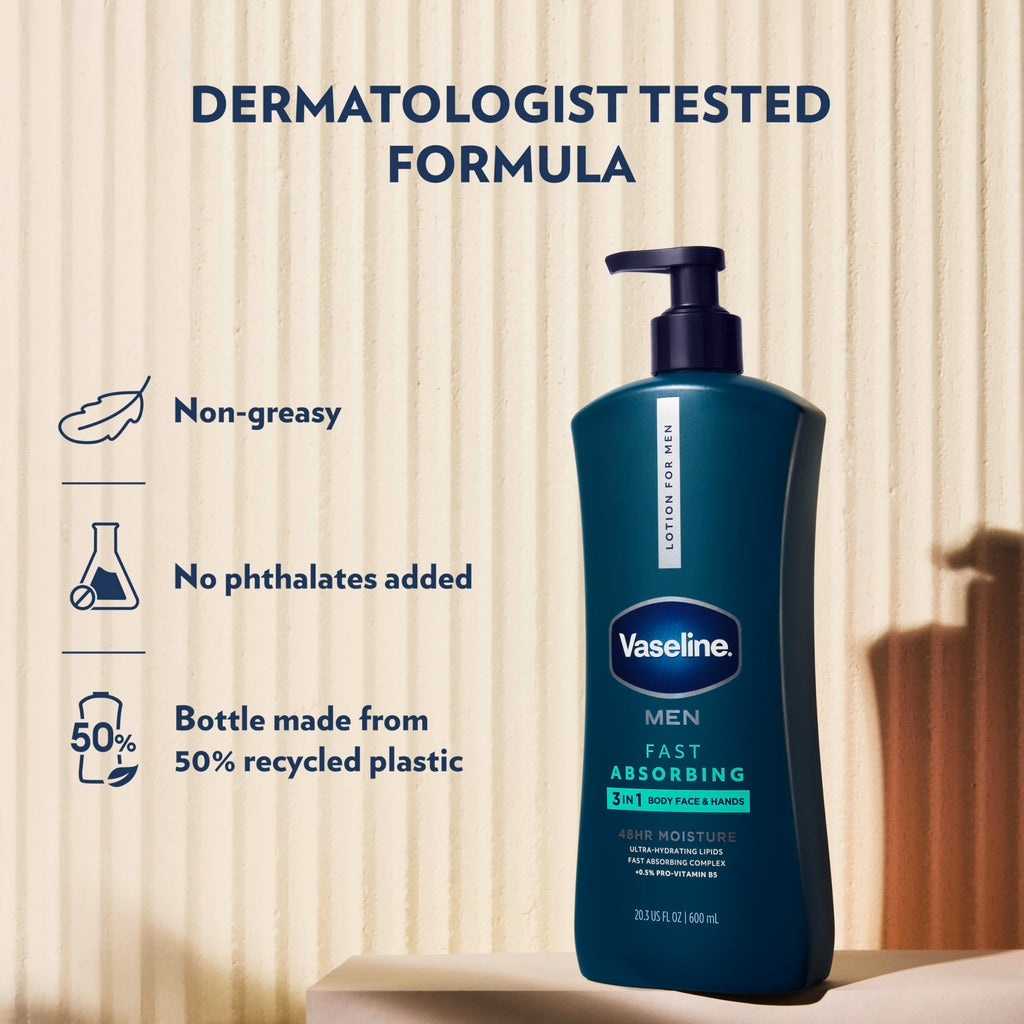 Vaseline Men Fast Absorbing 3in1 Hand, Body & Face Lotion 20.3oz 3ct