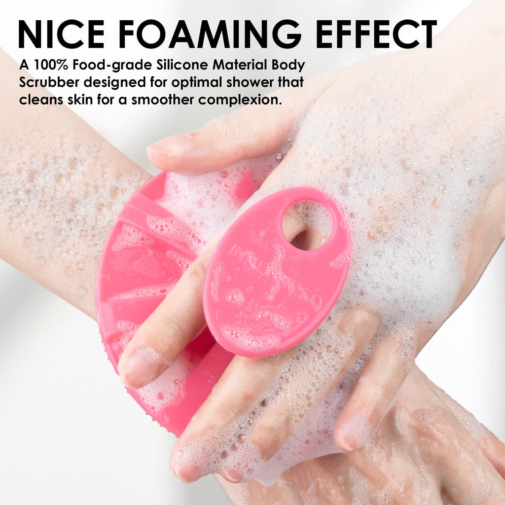 INNERNEED Food-Grade Soft Silicone Body Scrubber Shower Brush, Green+Pink