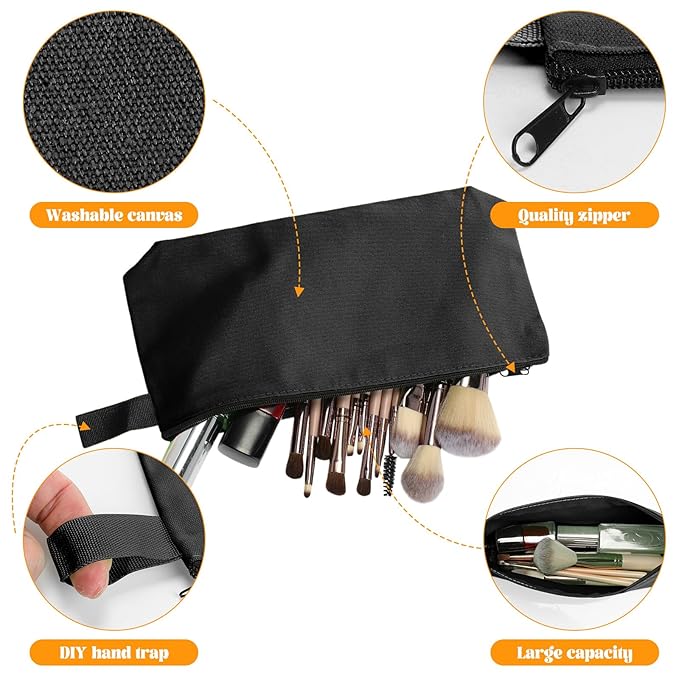 Saintrygo 30 Pcs Canvas Makeup Bags Bulk, Travel Cosmetic Zipper Pouch Blank DIY Multipurpose Toiletry Bag Hygiene Pouch for Women Purse Pencil Case (9.8 x 5 x 2 Inch,Black)