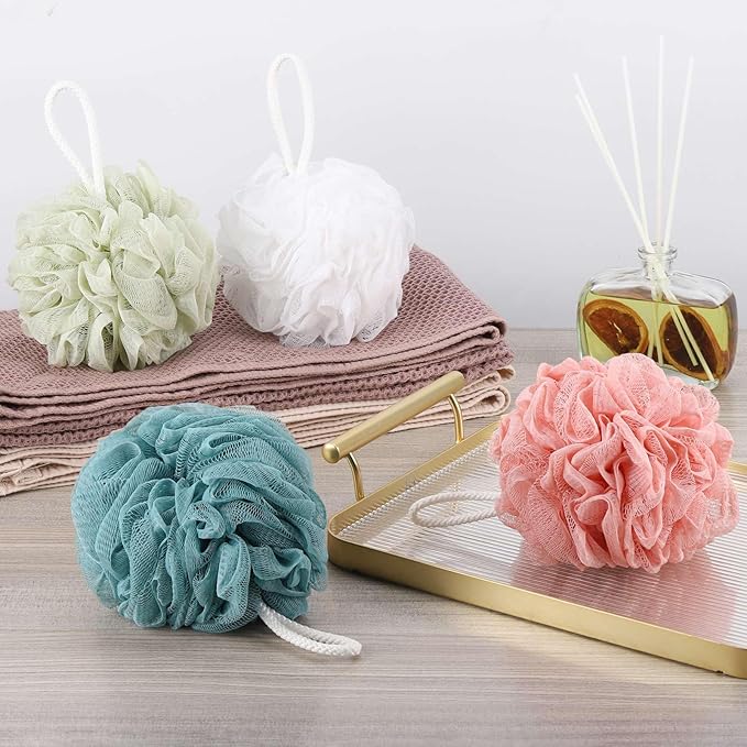 BTYMS Loofah Bath Sponges 60g/pc Shower Pouf Bath Scrunchies Body Puffs for Shower Exfoliating - Pack of 4