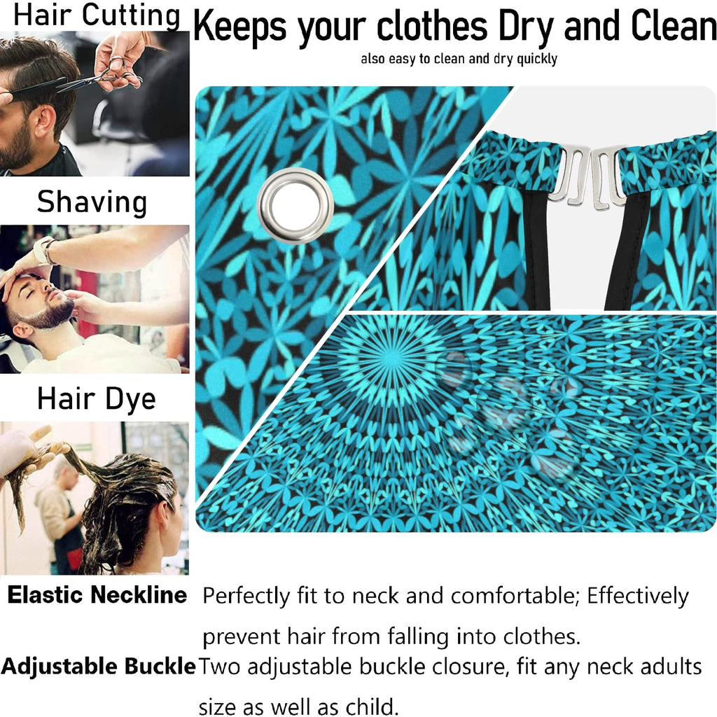 Visesunny Barber Cape - Teal Repeating Jungle Garden Mandala Pattern Polyester Hair Cutting Salon Apron Anti-Static Water-Resistant Shaving Cloth Beard Shaving Bib Hairdressing Cape