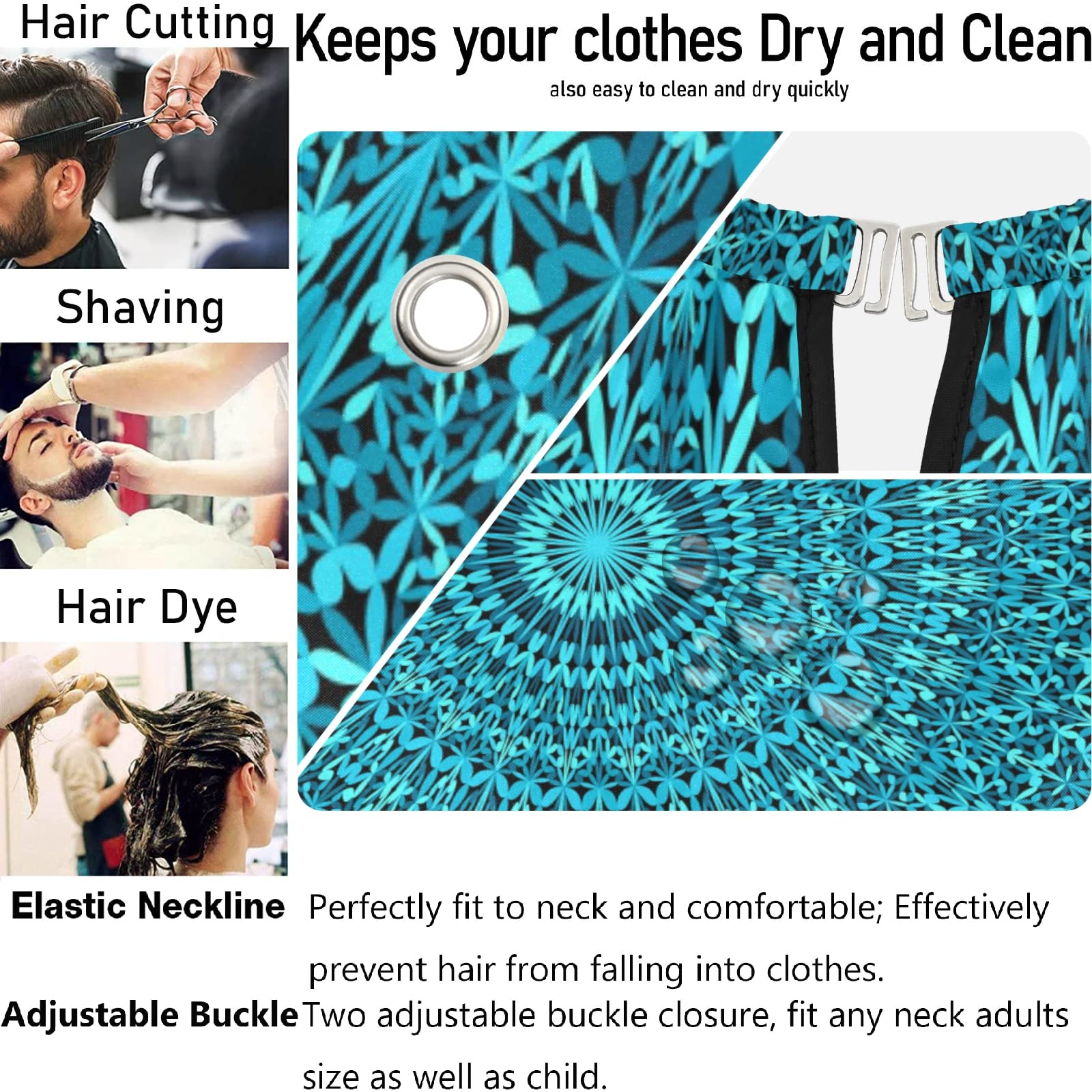 Visesunny Barber Cape - Teal Repeating Jungle Garden Mandala Pattern Polyester Hair Cutting Salon Apron Anti-Static Water-Resistant Shaving Cloth Beard Shaving Bib Hairdressing Cape