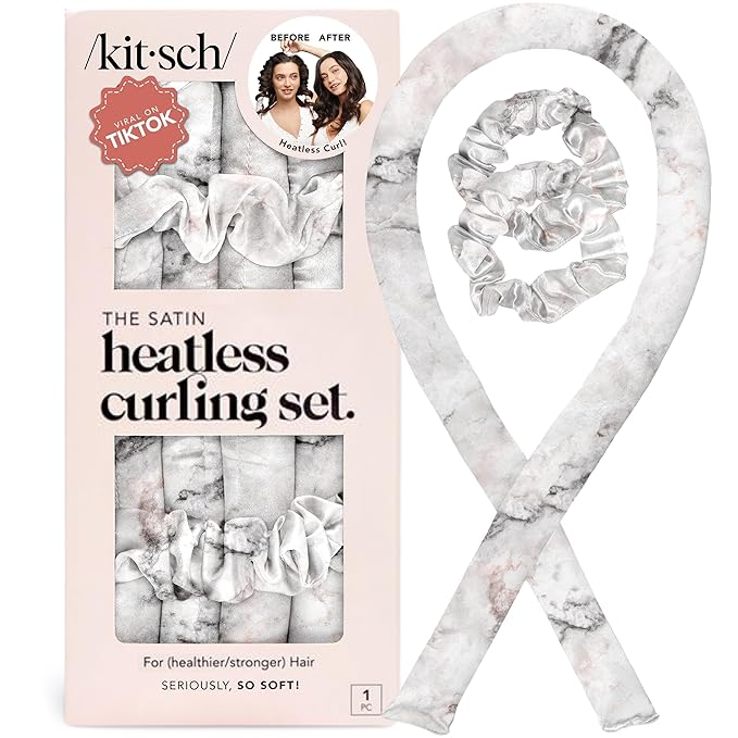 Kitsch Satin Heatless Curls Overnight Set - Marble