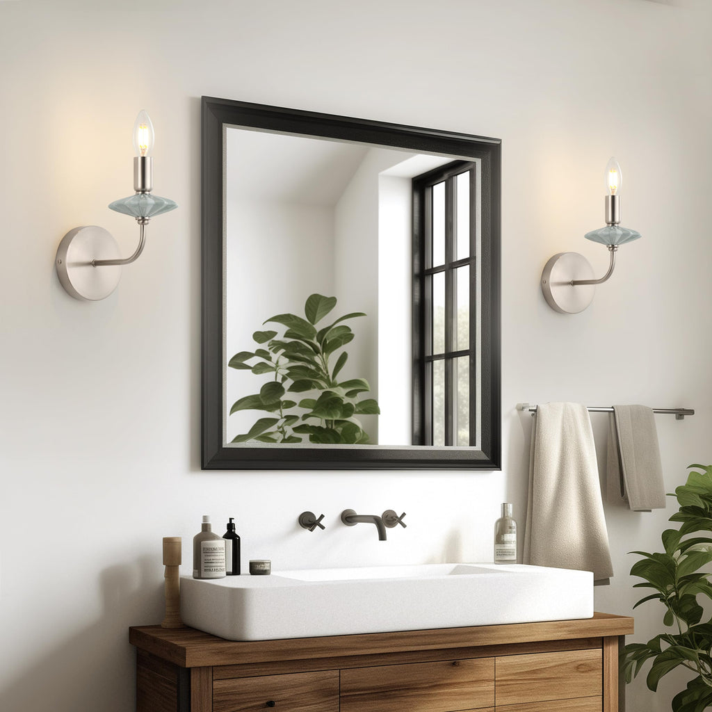 breomo Wall sconces Set of Two with Green Ceramic Flower Decoration,Brushed Nickel Wall Lights, Hardwired Vintage Vanity Light for Bathroom, Living Room, Bedroom, and hallways.
