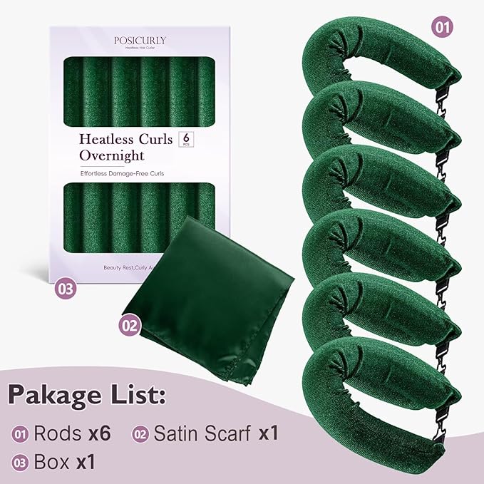 Overnight Hair Curlers Heatless Curls - 6 Pcs No Heat Blowout Curling Rods to Sleep In with Satin Hair Scarf