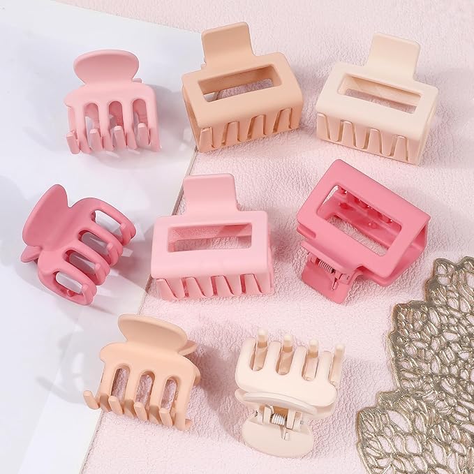 Medium Hair Clips Combination 2 Styles Small Claw Clips for Thin Hair 8 Pcs Matte Non-slip Rectangle Jaw Clips Square Hair Accessories for Women and Girls (Pink)
