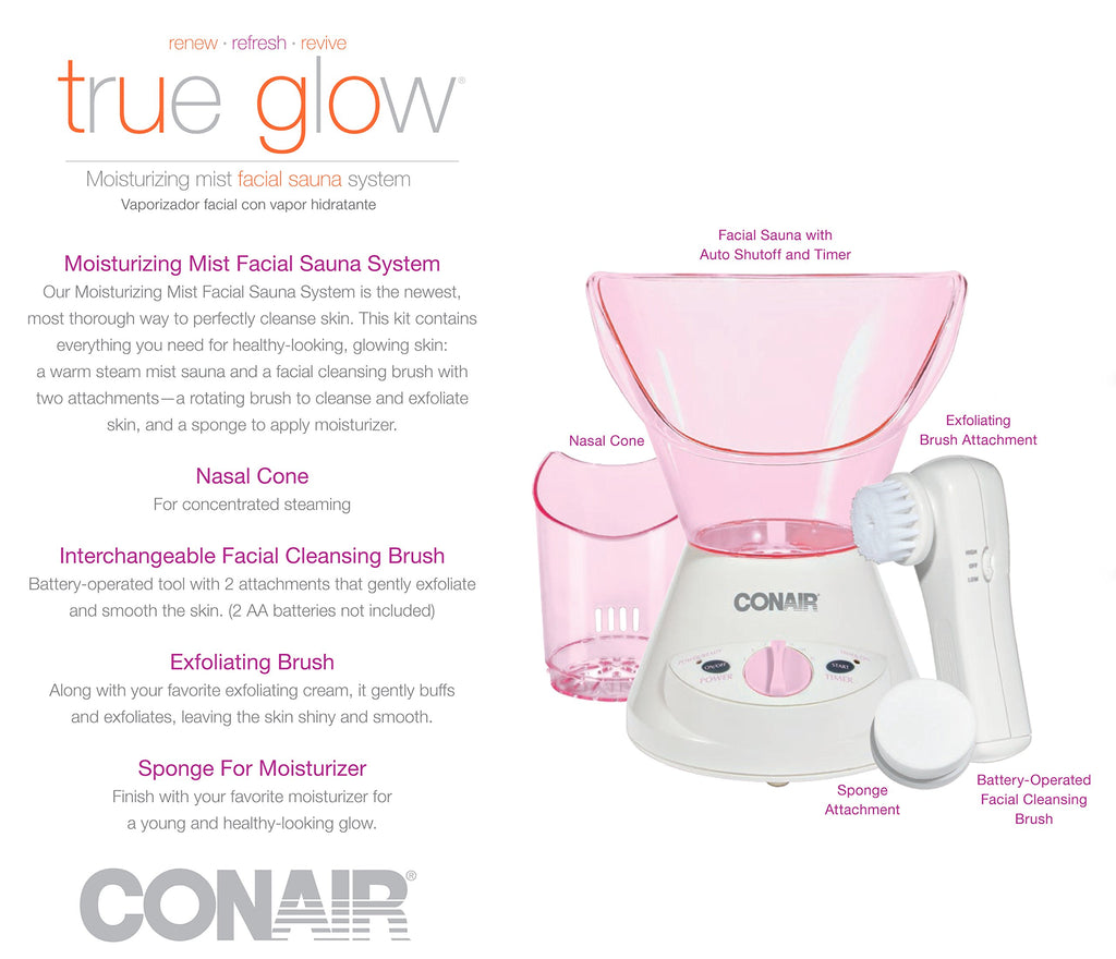 True Glow by Conair Moisturizing Mist Facial Sauna System; Pink / Cream