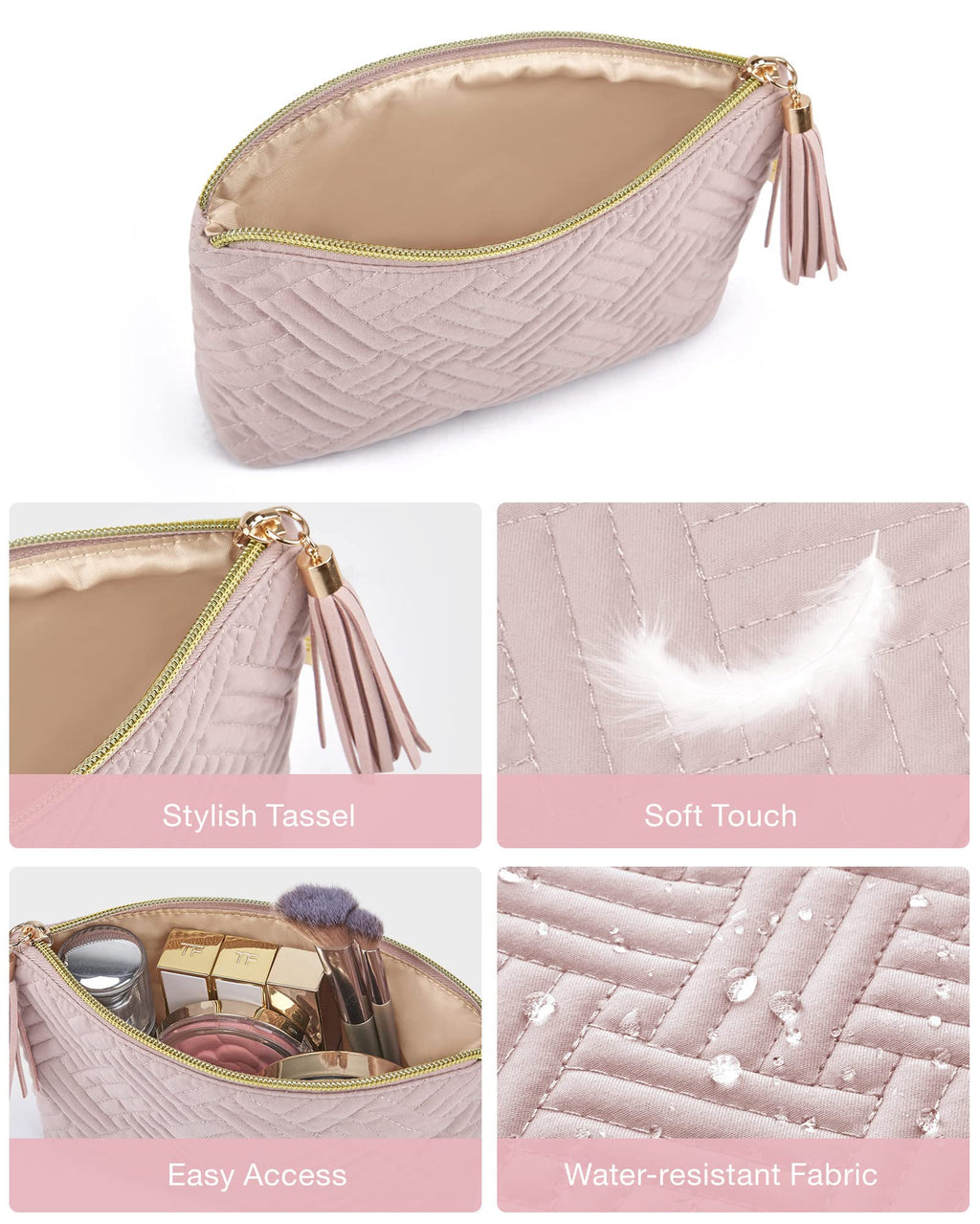 BAGSMART Small Makeup Bag with Tassel, Soft Cosmetic Pouch 8.7"