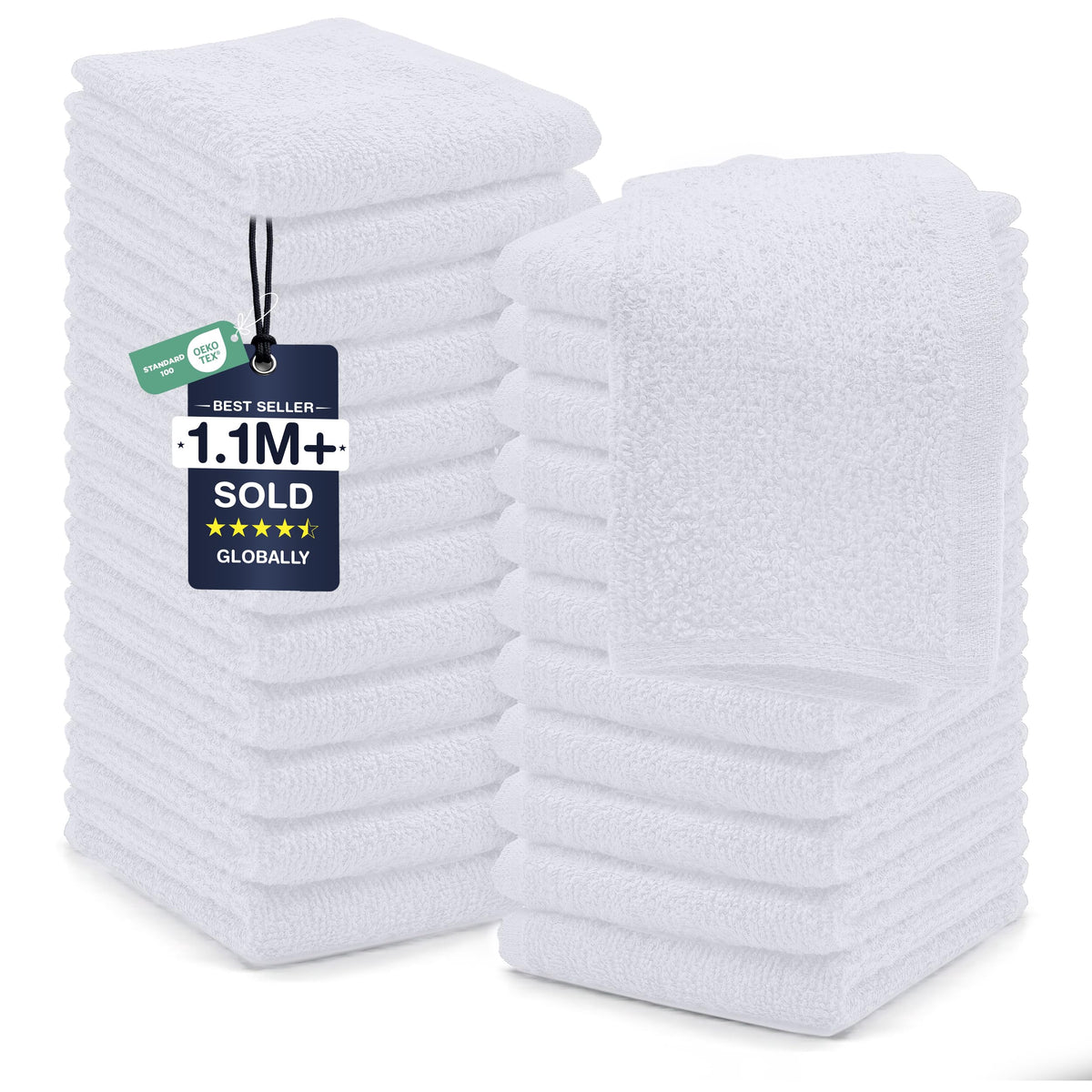 DAN RIVER 24 Pack Cotton Wash Cloths Set for Showering [12x12] Gray