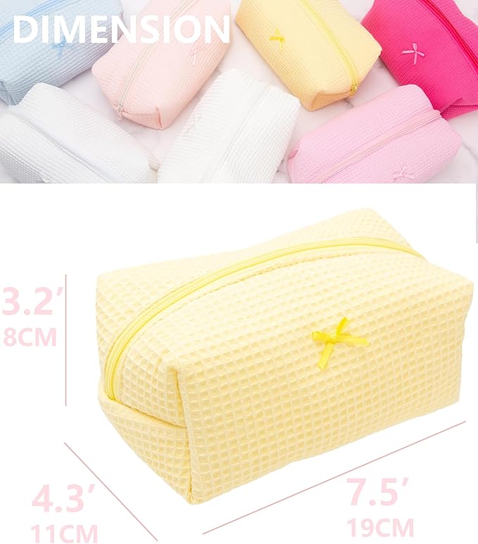 Cozy Makeup Bag for Women,Zipper Cosmetic Pouch,Waffle Yellow,6 Pack