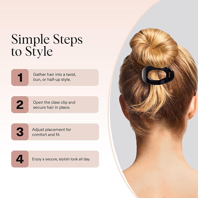 Kitsch Small Flat Claw Clips for Women - Stylish Flat Hair Clips, Strong Hold for Thick & Fine Hair | Non-Slip for Secure, Comfortable All-Day Wear - Black