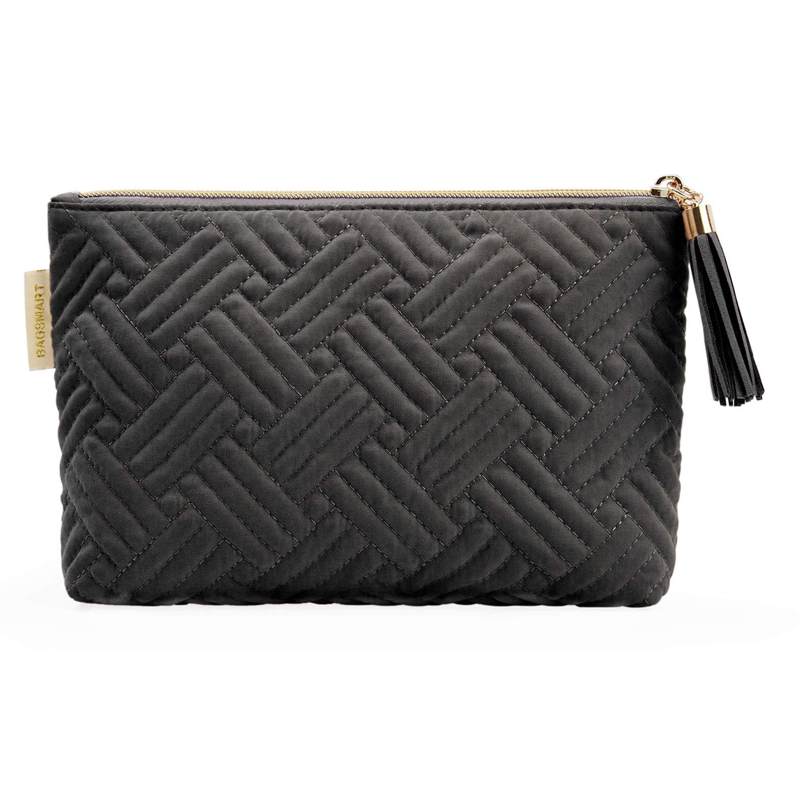 BAGSMART Small Makeup Bag, Elegant Cosmetic Pouch with Tassel, Soft Water-Resistant Travel Organizer for Women, Cosmetics & Everyday Essentials, Black
