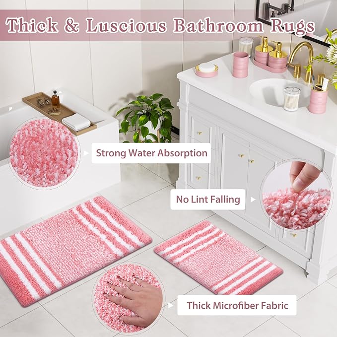 InnJoey Bathroom Set - Bathroom Sets with Shower Curtain and Rugs, 25PC Bathroom Accessory Set, Pink Bathroom Accessories Set with Trash Can, Soap Dispensers