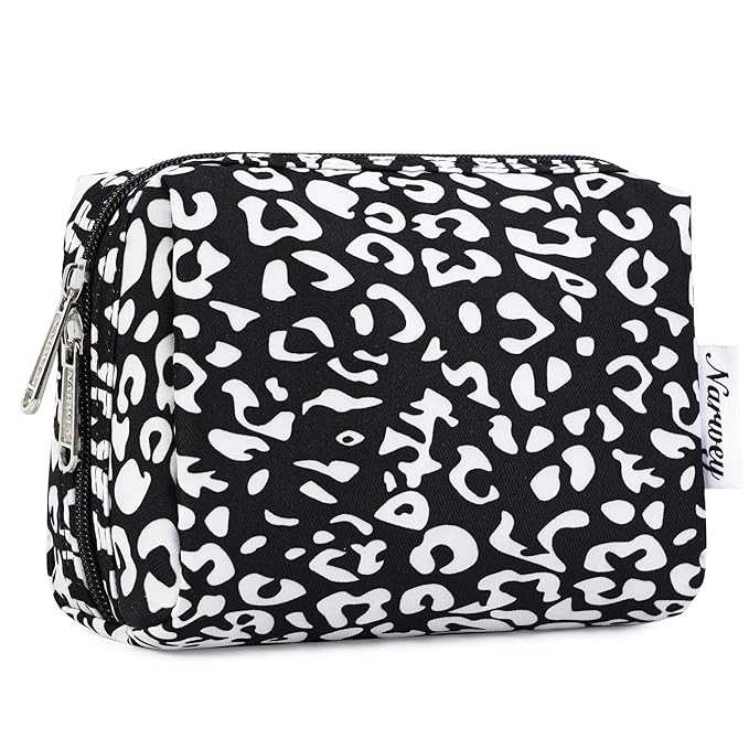 Narwey Small Cheetah Makeup Bag for Purse Mini Cosmetic Bag Travel Makeup Pouch Zipper Pouch Cute Make up Bags with Compartments for Women Girls (Black Leopard, Small)